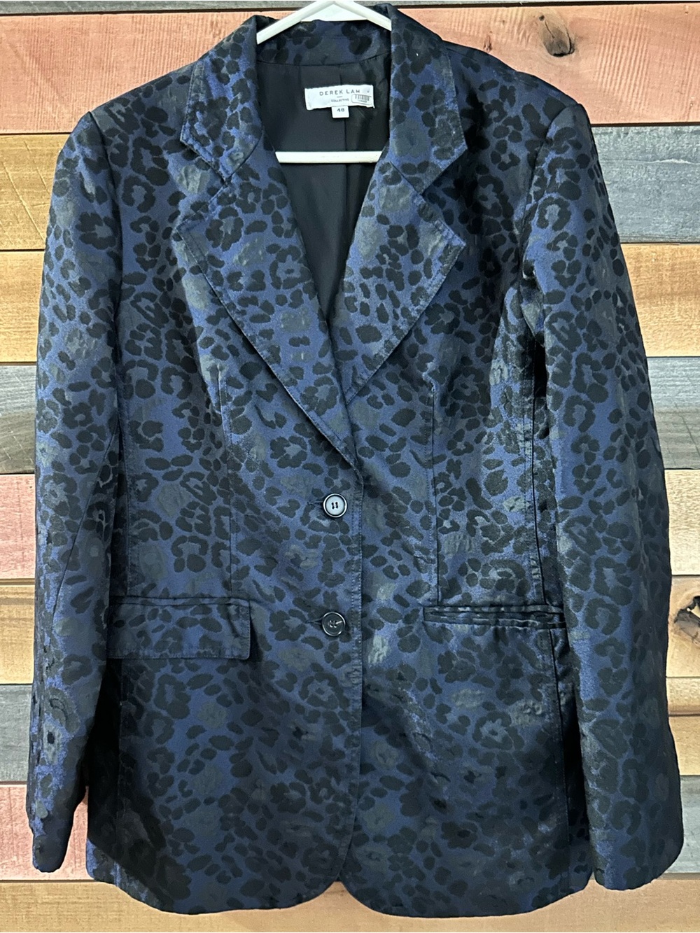 Derek Lam Navy Leopard Print Jacquard Blazer